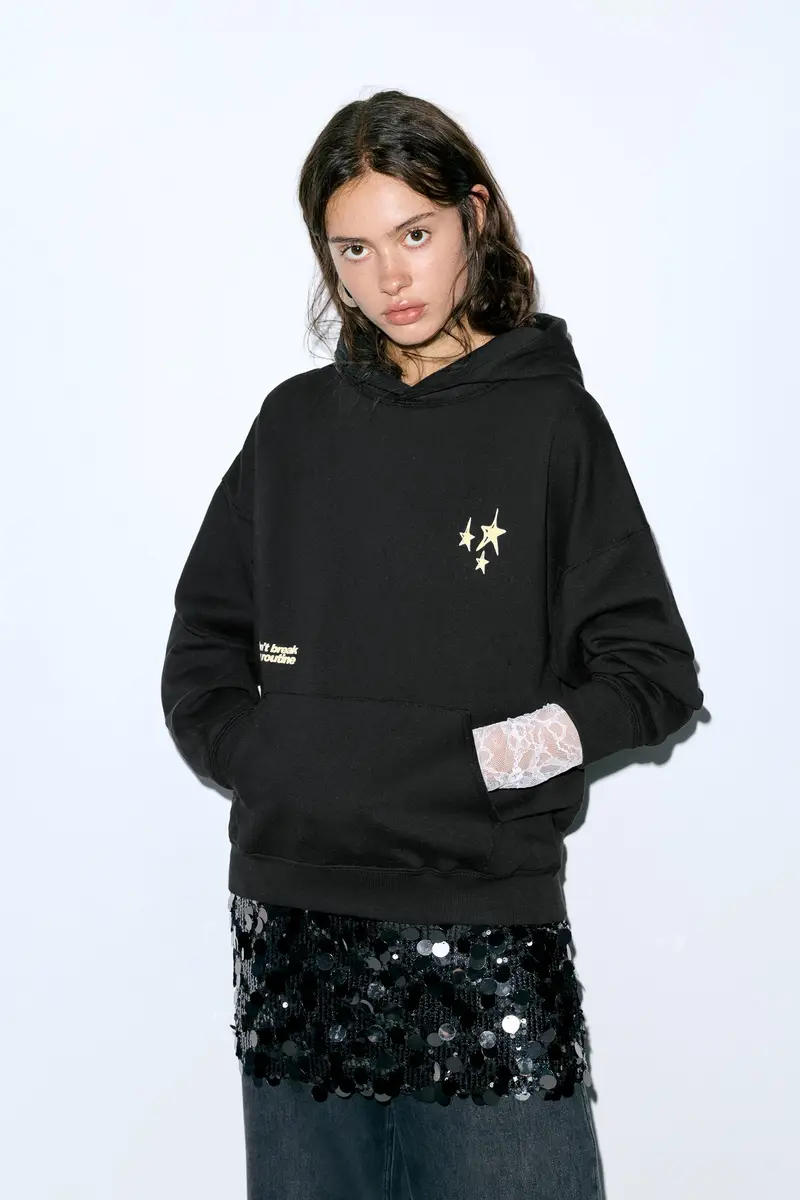Felpa Con Cappuccio Stelle Nero