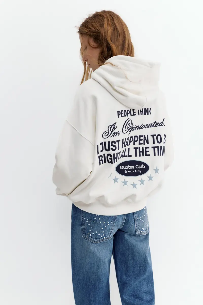 Felpa Con Cappuccio, Stelle Ricamate Bianco rotto miniatura 2