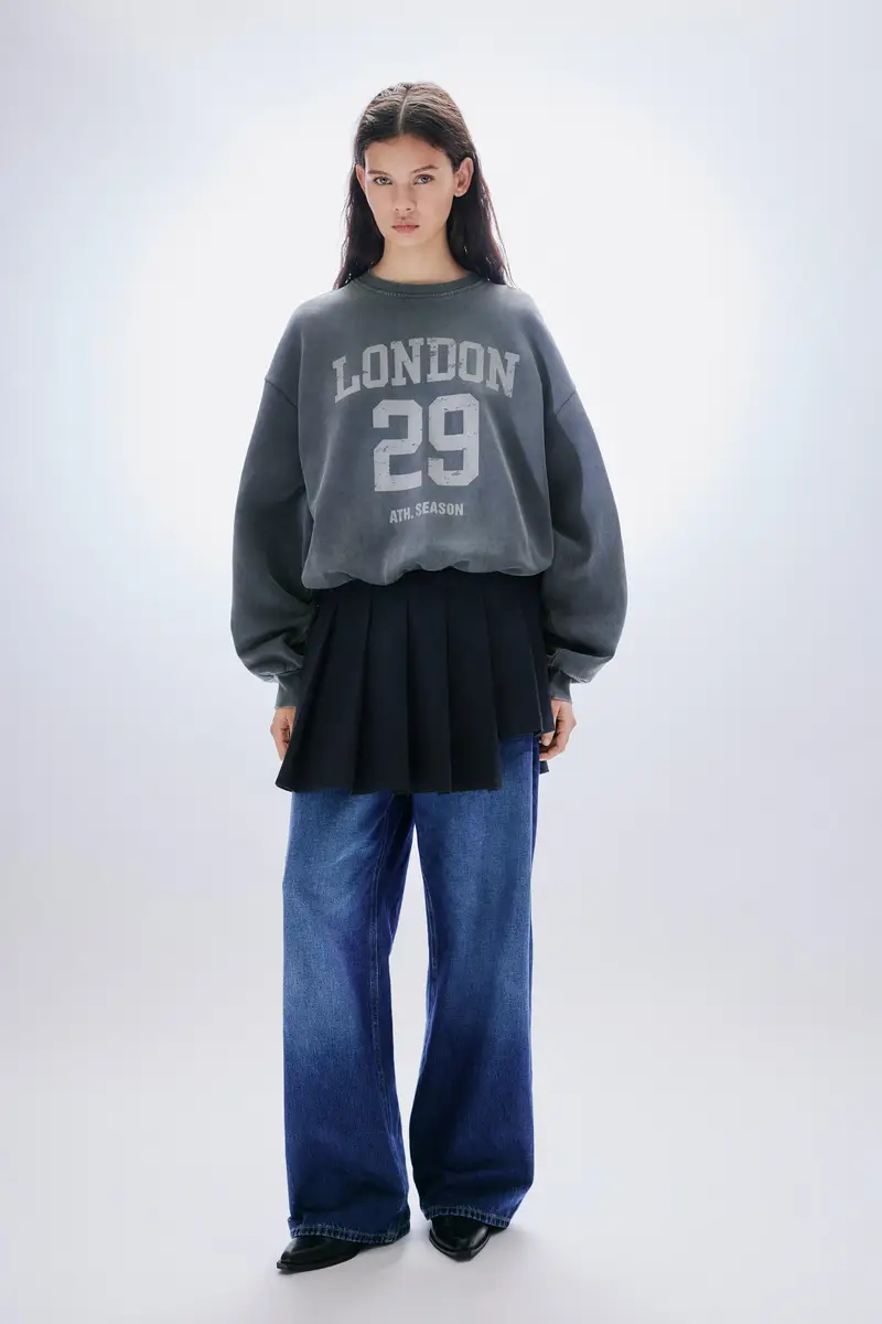 Felpa Con Grafica London 29 Nero lavato