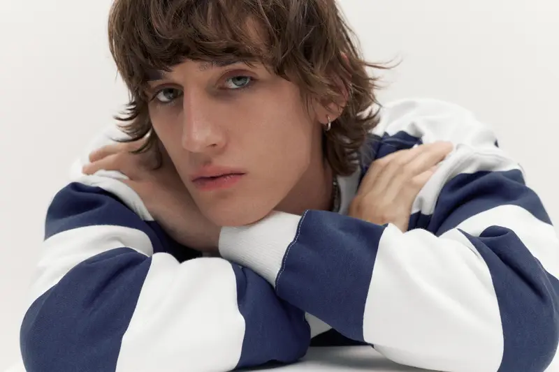 Felpa Girocollo A Righe Azzurro