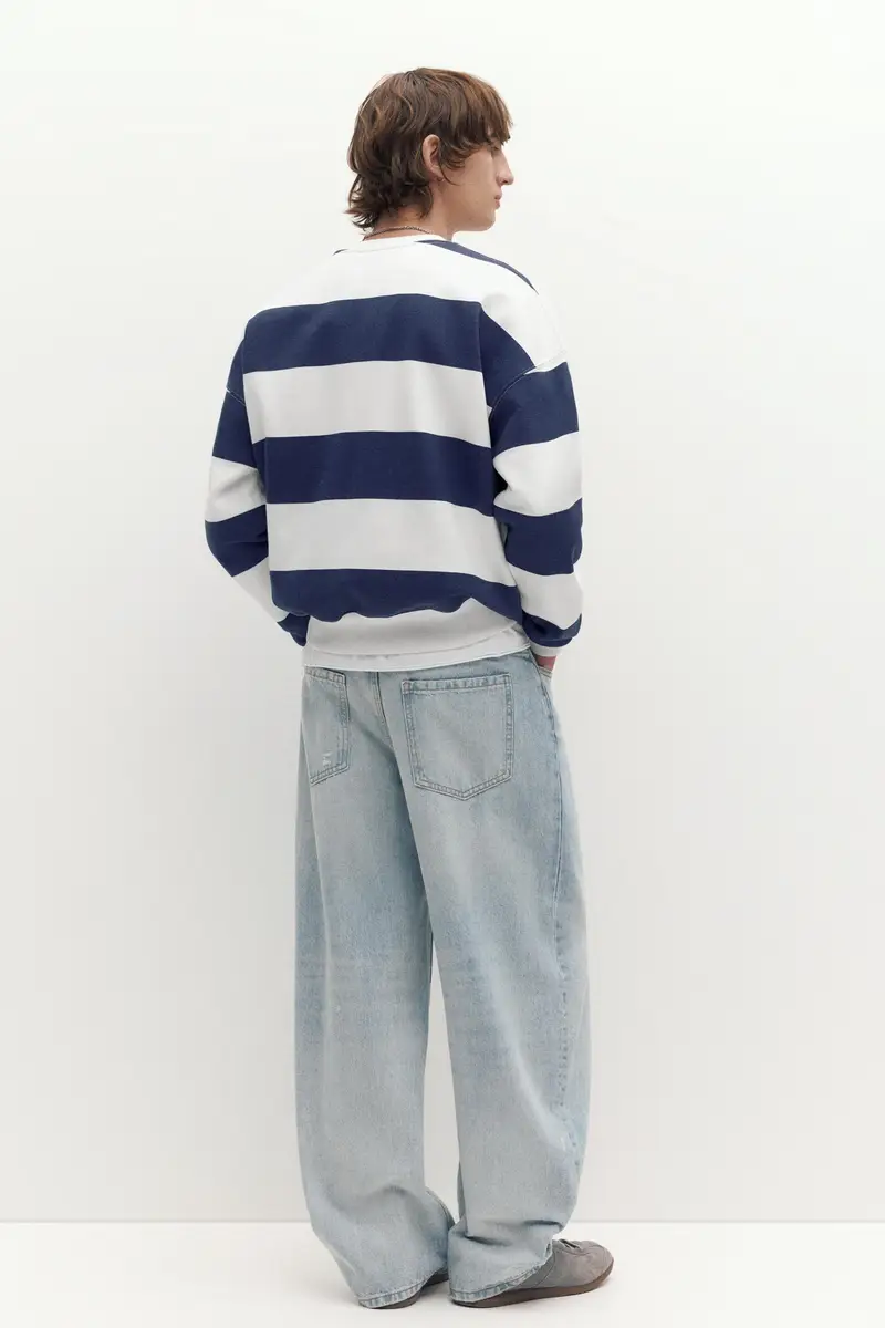 Felpa Girocollo A Righe Azzurro miniatura 3