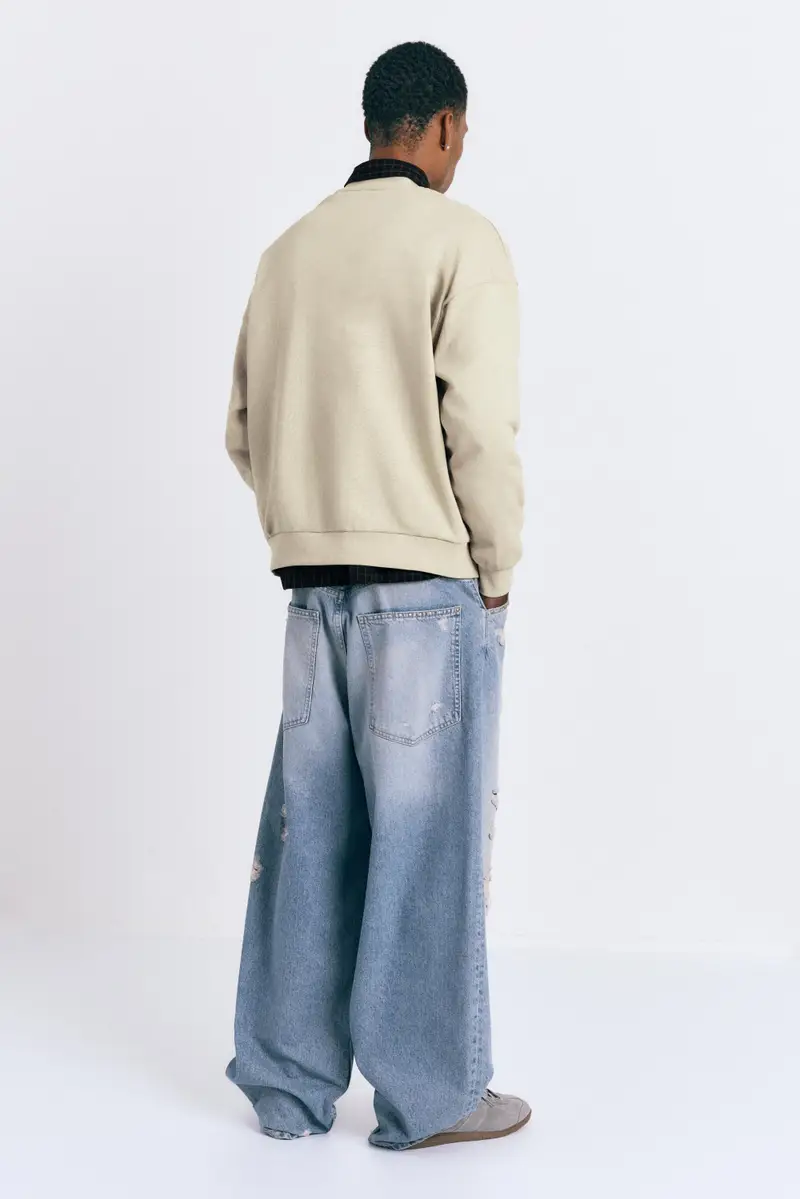 Felpa Girocollo Grafica Beige miniatura 3