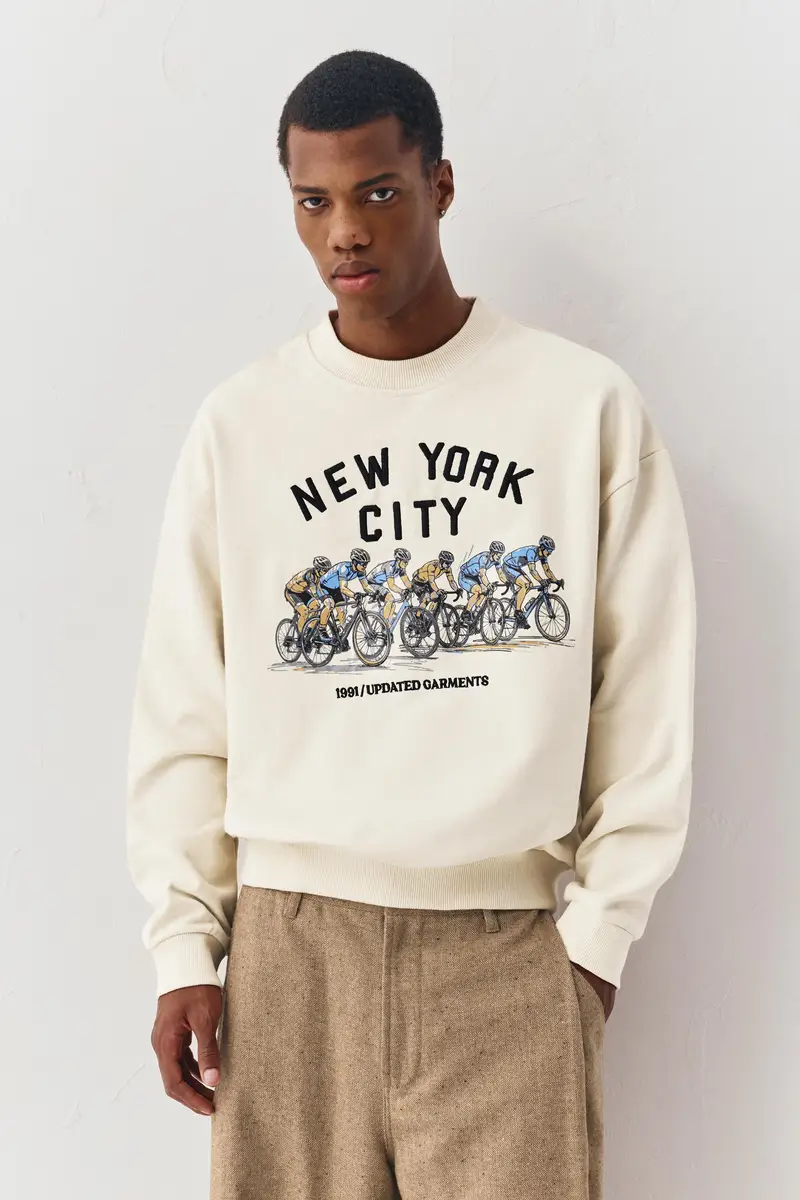 Felpa Grafica Ciclisti Bianco rotto miniatura 2