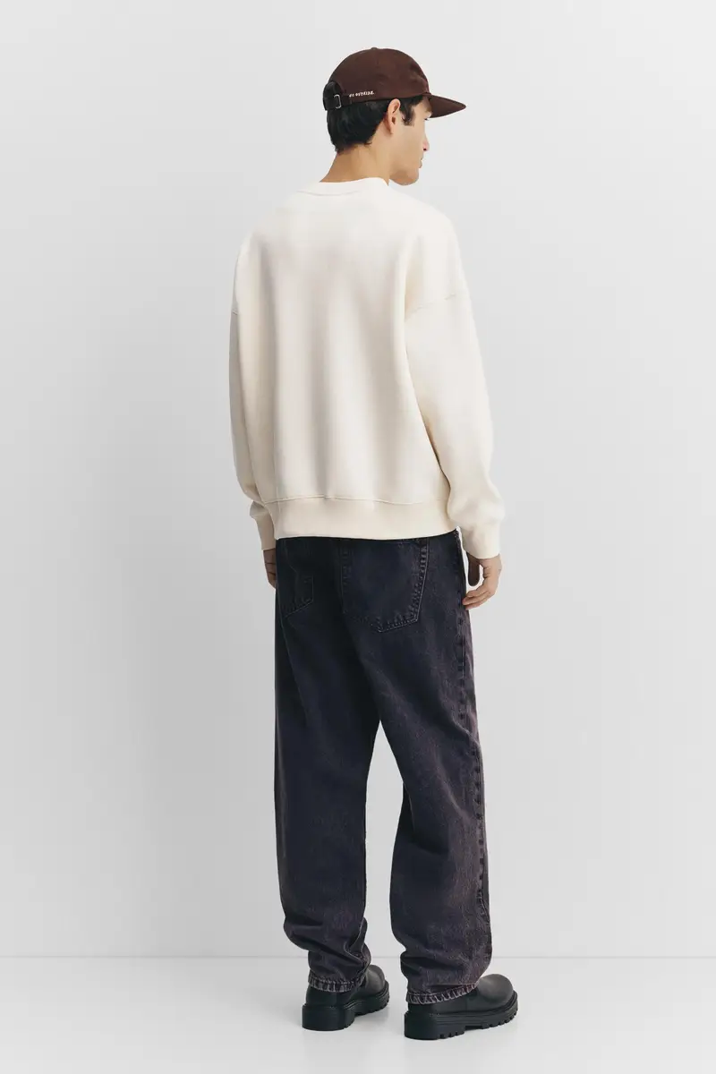 Felpa Grafica Con Testo Ricamato Bianco rotto miniatura 3