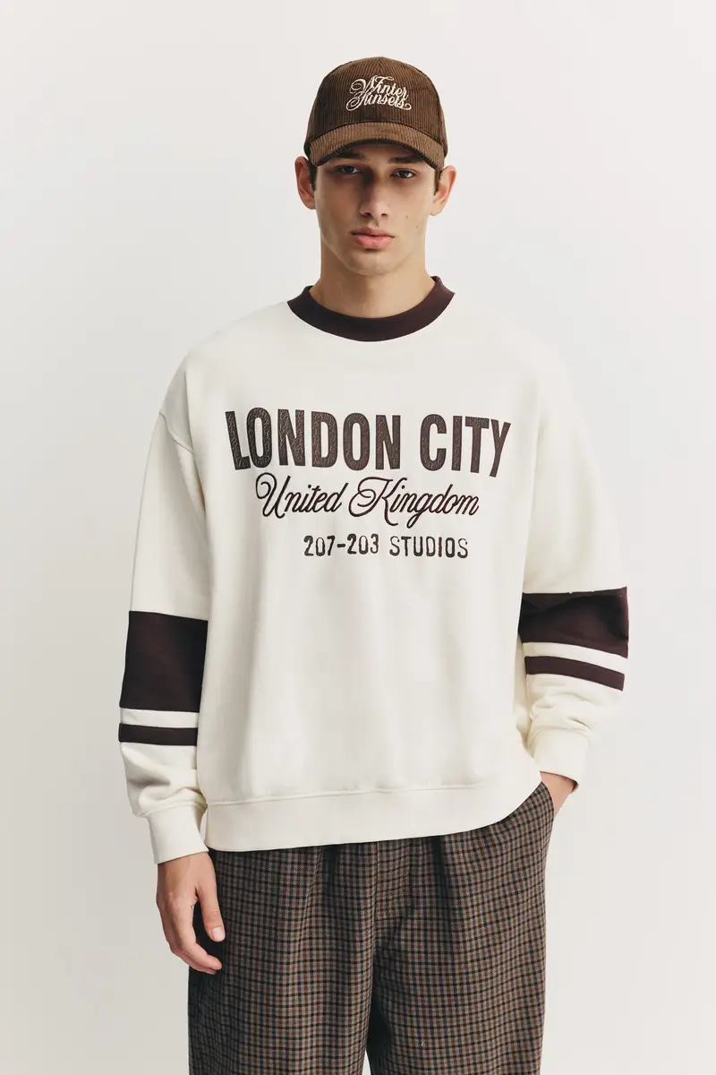 Felpa Grafica London City Bianco rotto