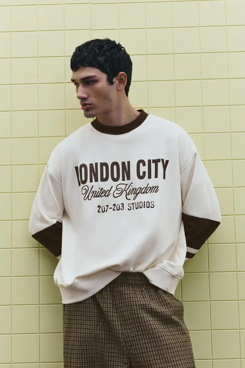 Felpa Grafica London City Bianco rotto
