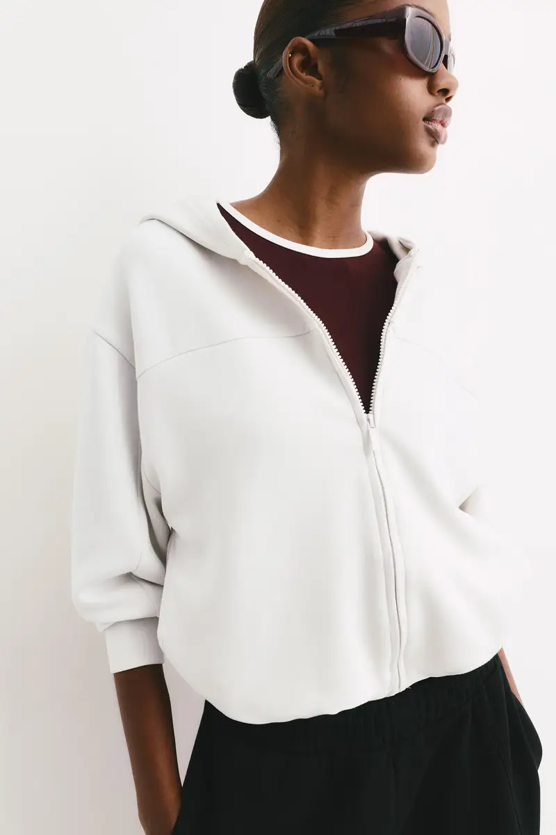 Felpa In Modal Con Cappuccio Beige miniatura 3