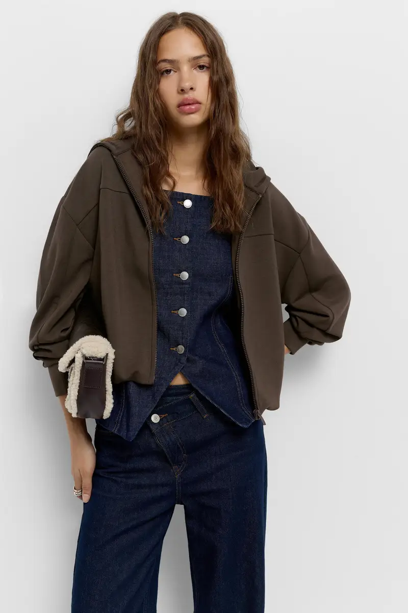 Felpa In Modal Con Cappuccio Marrone