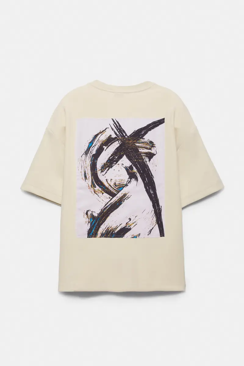 Felpa Maniche Corte Con Grafica Bianco rotto miniatura 2