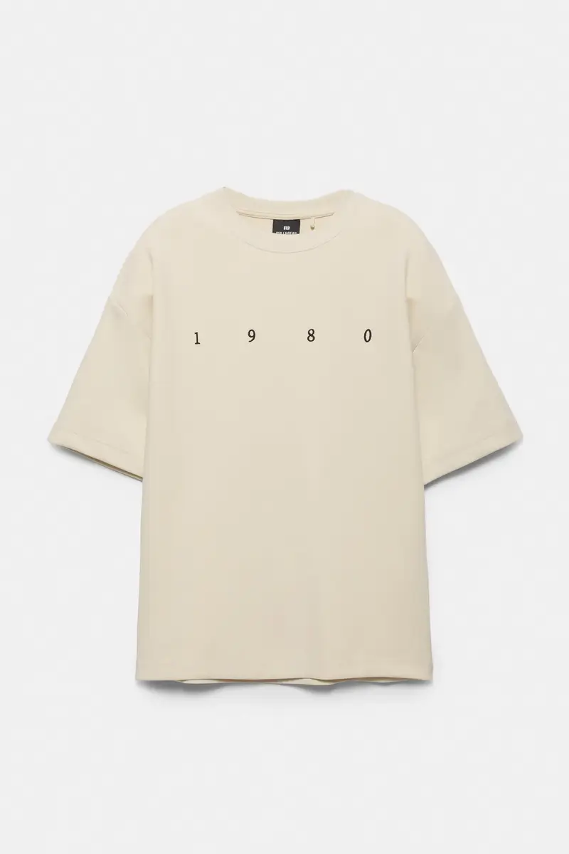 Felpa Maniche Corte Con Grafica Bianco rotto