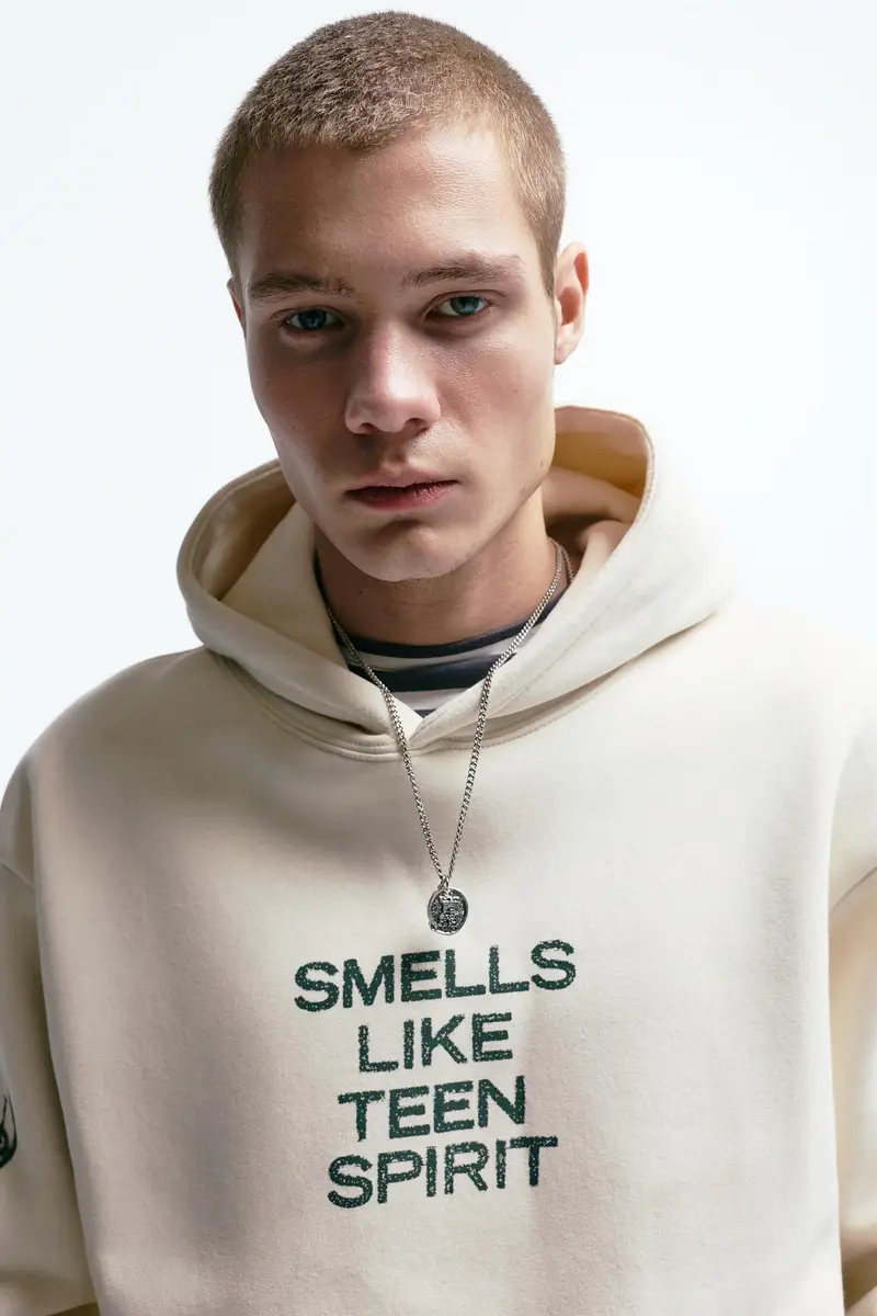 Felpa Nirvana Con Cappuccio Bianco rotto miniatura 3