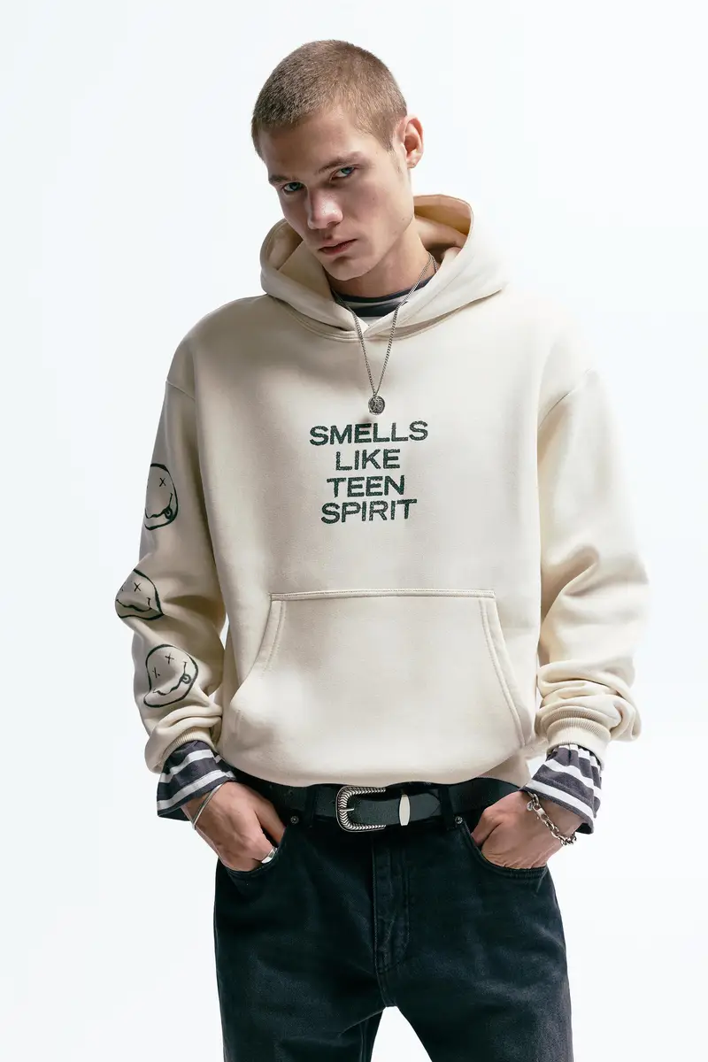 Felpa Nirvana Con Cappuccio Bianco rotto