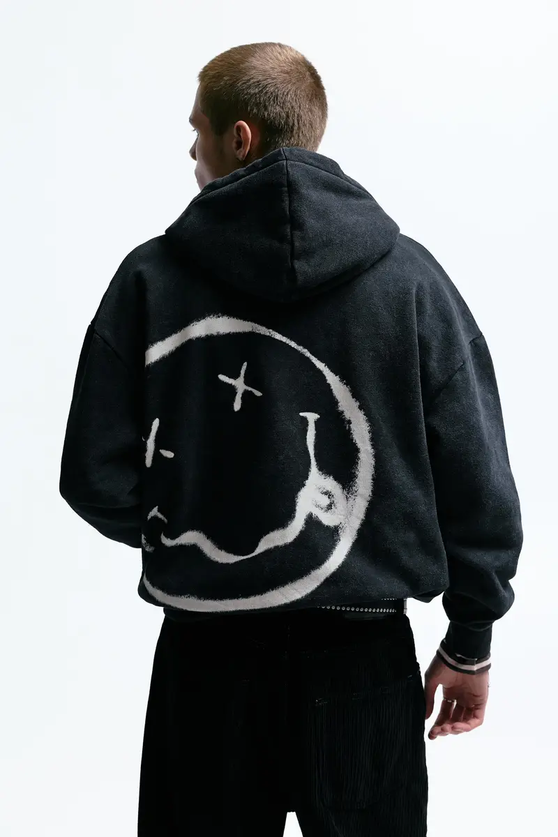 Felpa Nirvana Con Cappuccio E Cerniera Grigio chiaro miniatura 2