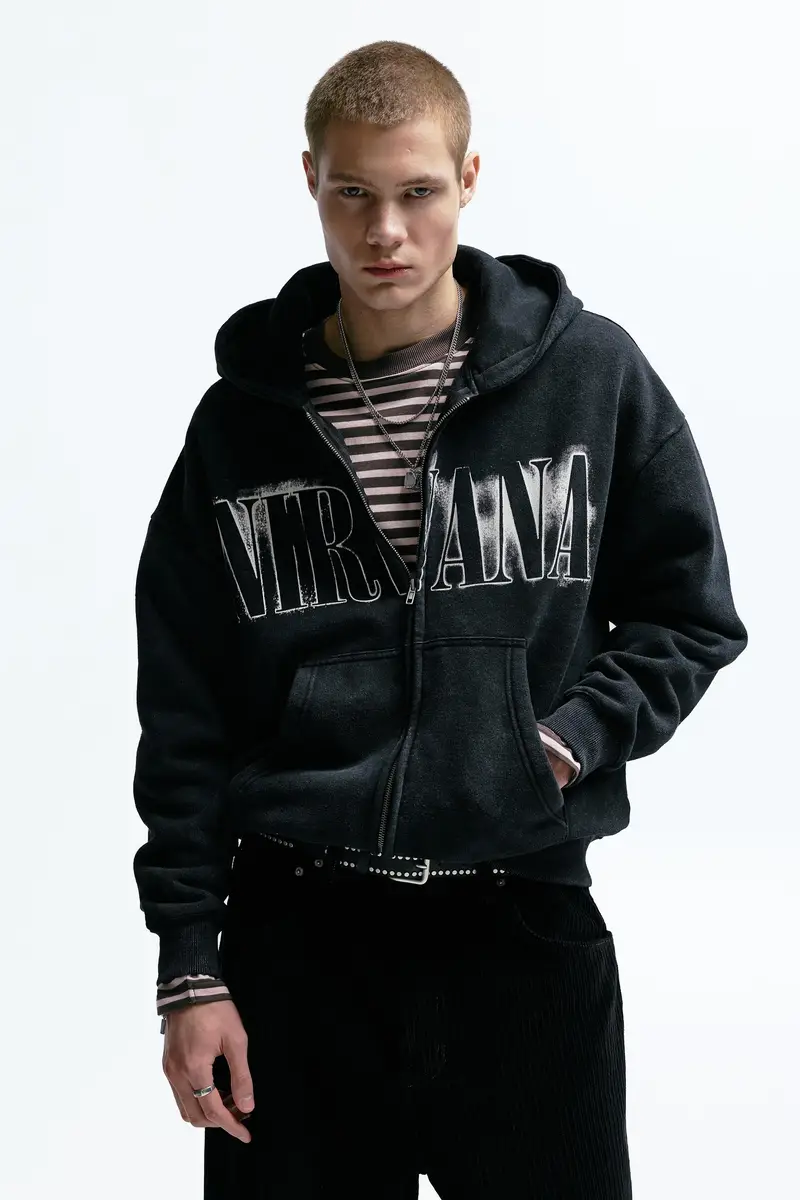 Felpa Nirvana Con Cappuccio E Cerniera Grigio chiaro