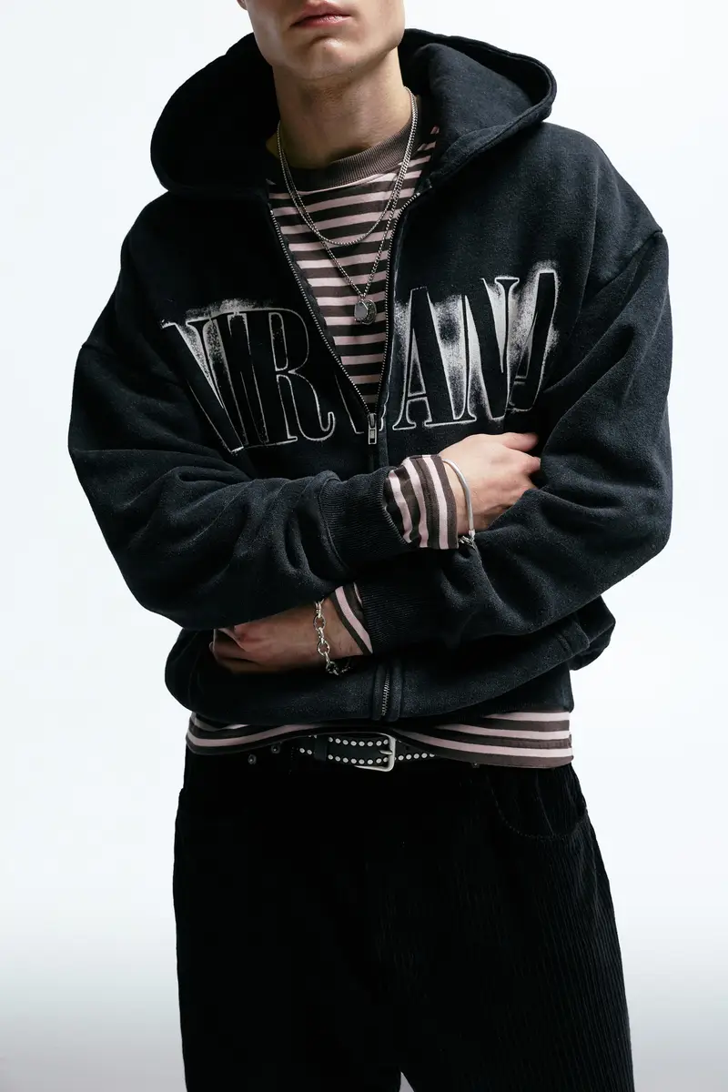 Felpa Nirvana Con Cappuccio E Cerniera Grigio chiaro