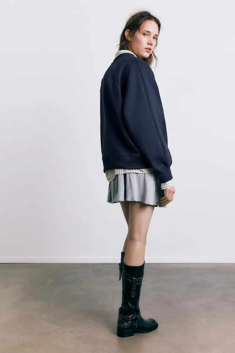 Felpa Oversize In Pile Blu marino miniatura 3