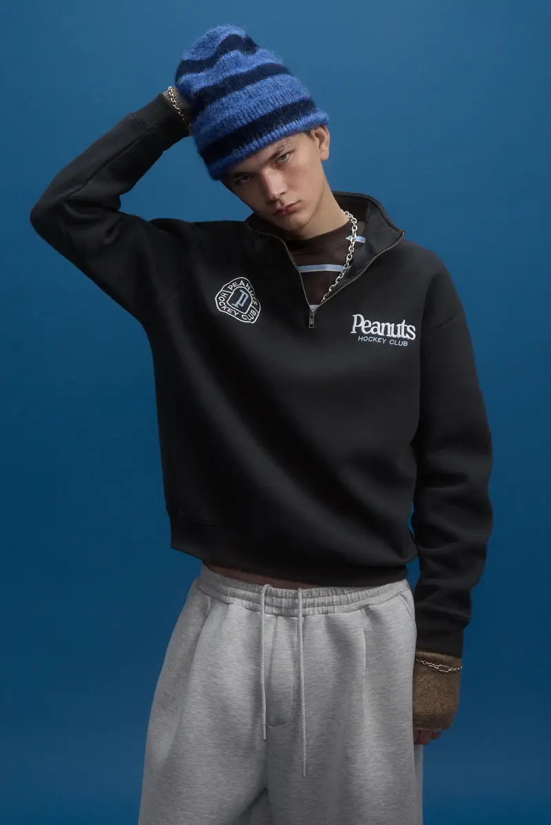 Felpa Peanuts Con Collo A Cerniera Blu marino