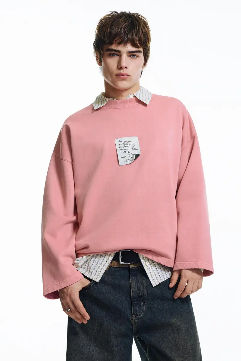 Pull&bear Maglia rosa con etichetta miniatura 2