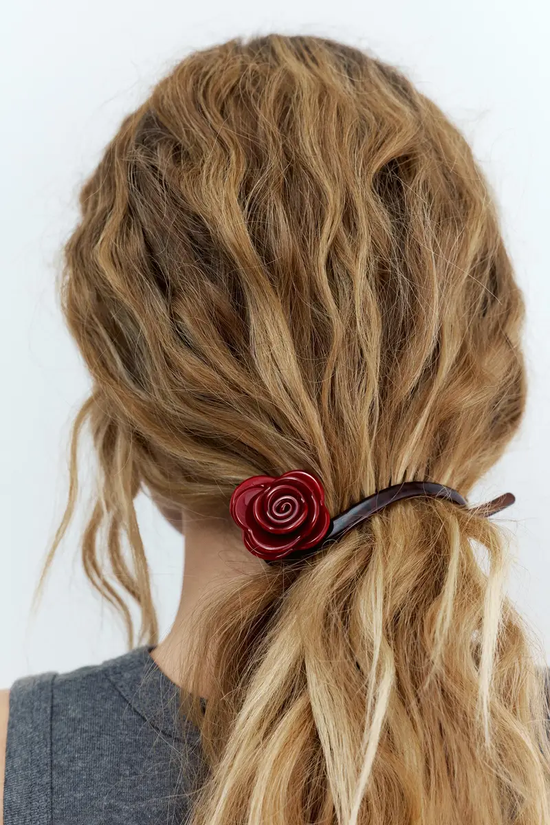 Fermaglio A Fiore Rosso miniatura 2