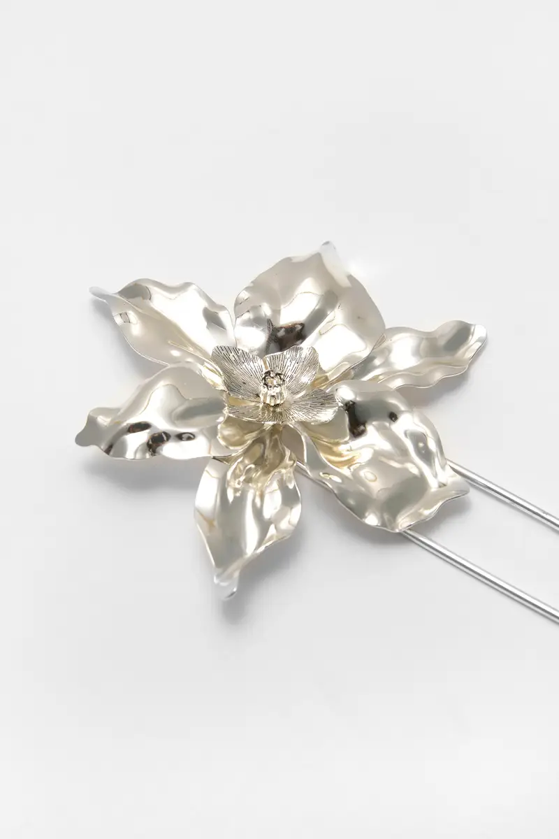 Fermaglio Pelliccia Fiore Argento miniatura 3