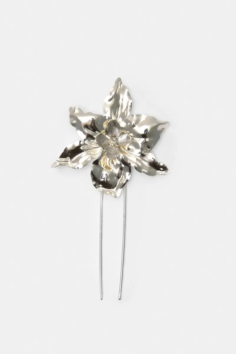 Fermaglio Pelliccia Fiore Argento