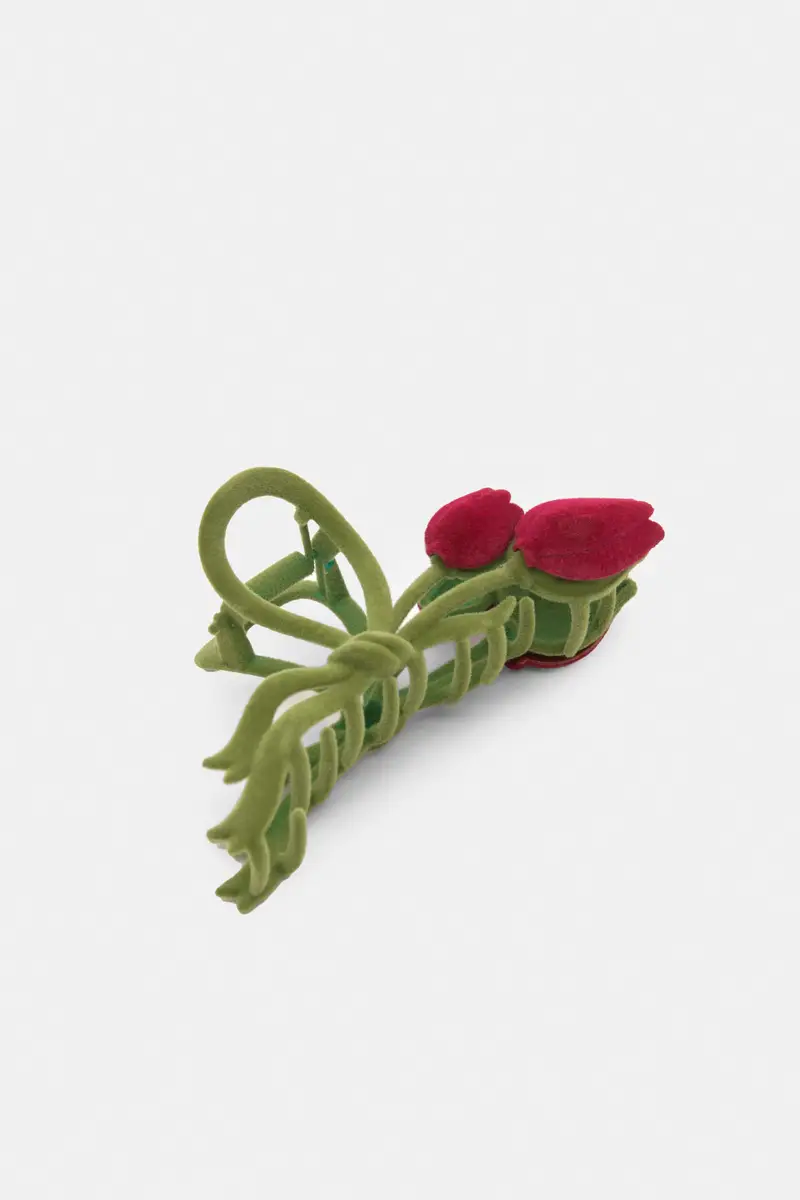 Fermaglio Per Capelli A Fiore In Velluto Granata chiaro miniatura 3
