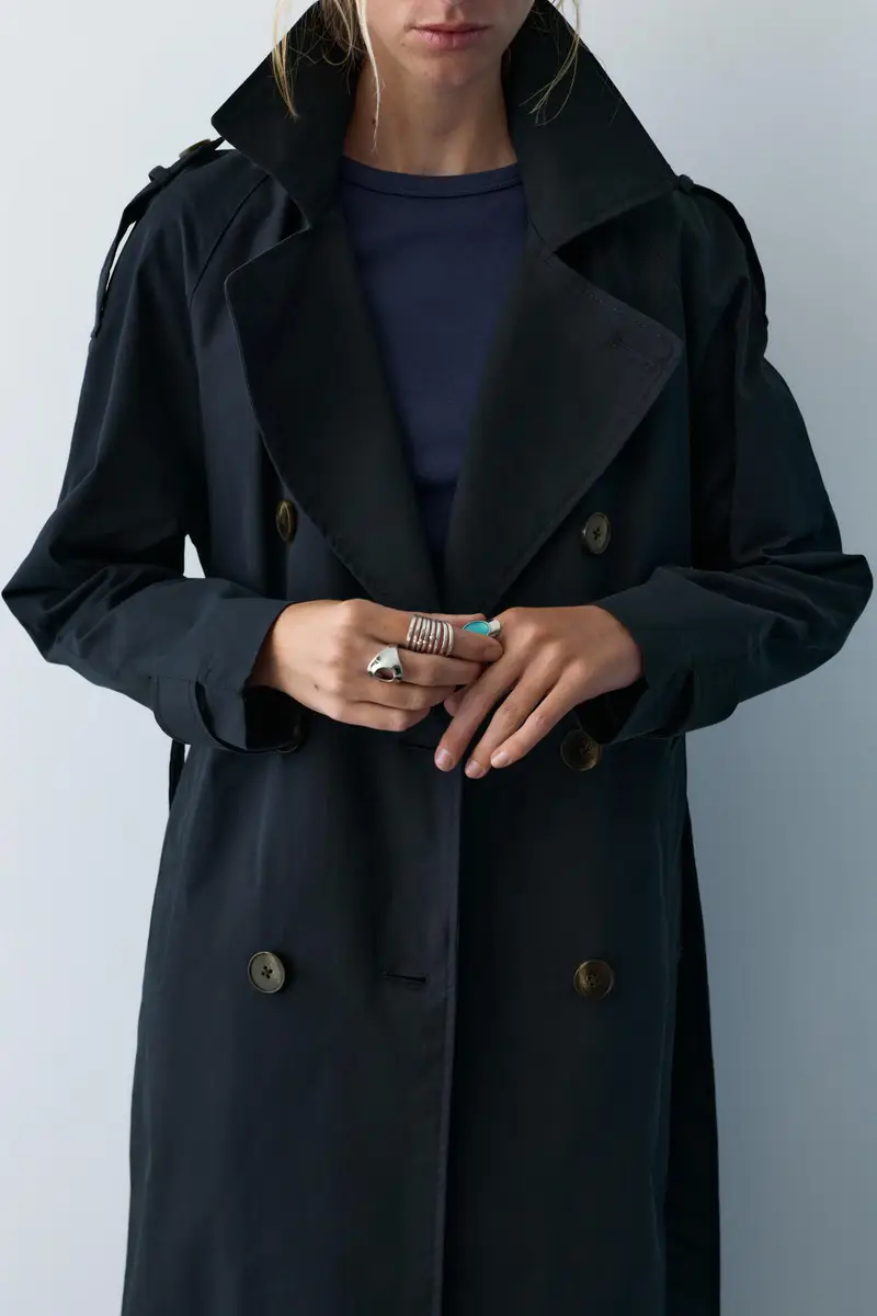 Gabardina Con Cintura Azzurro miniatura 3