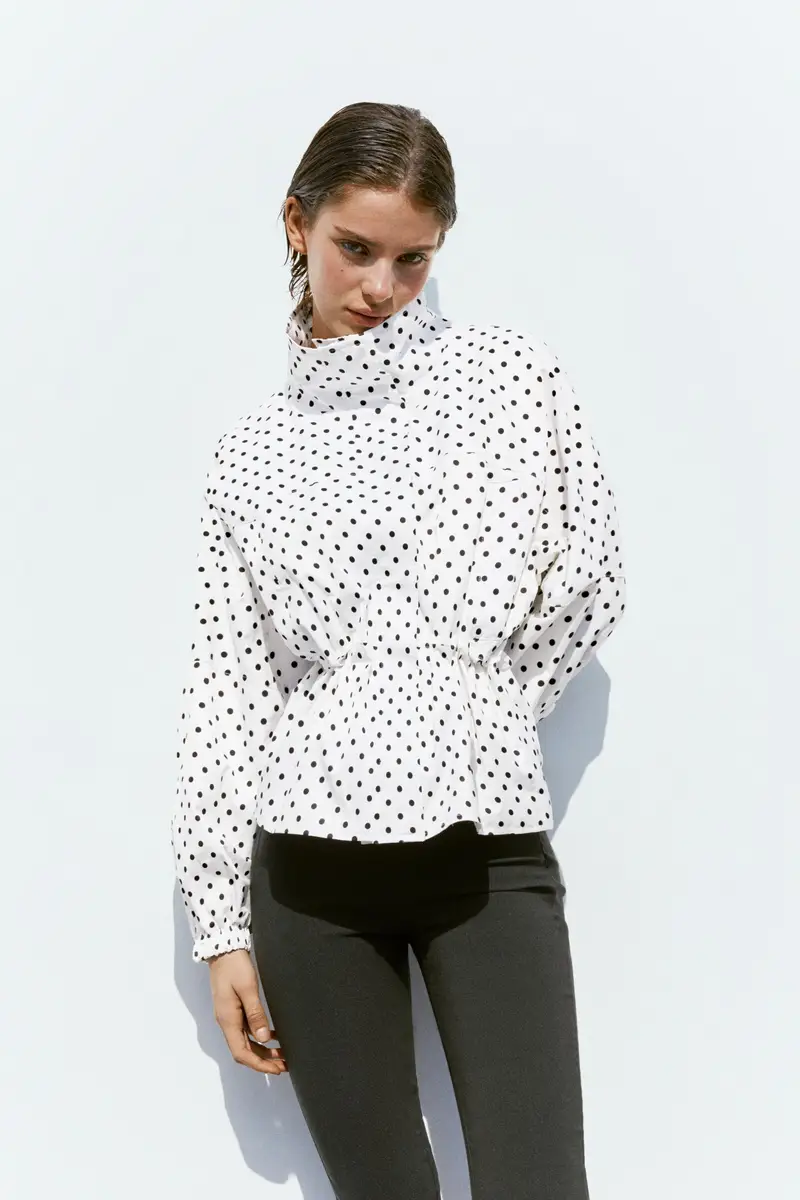 Giacca A Collo Alto A Pois Bianco