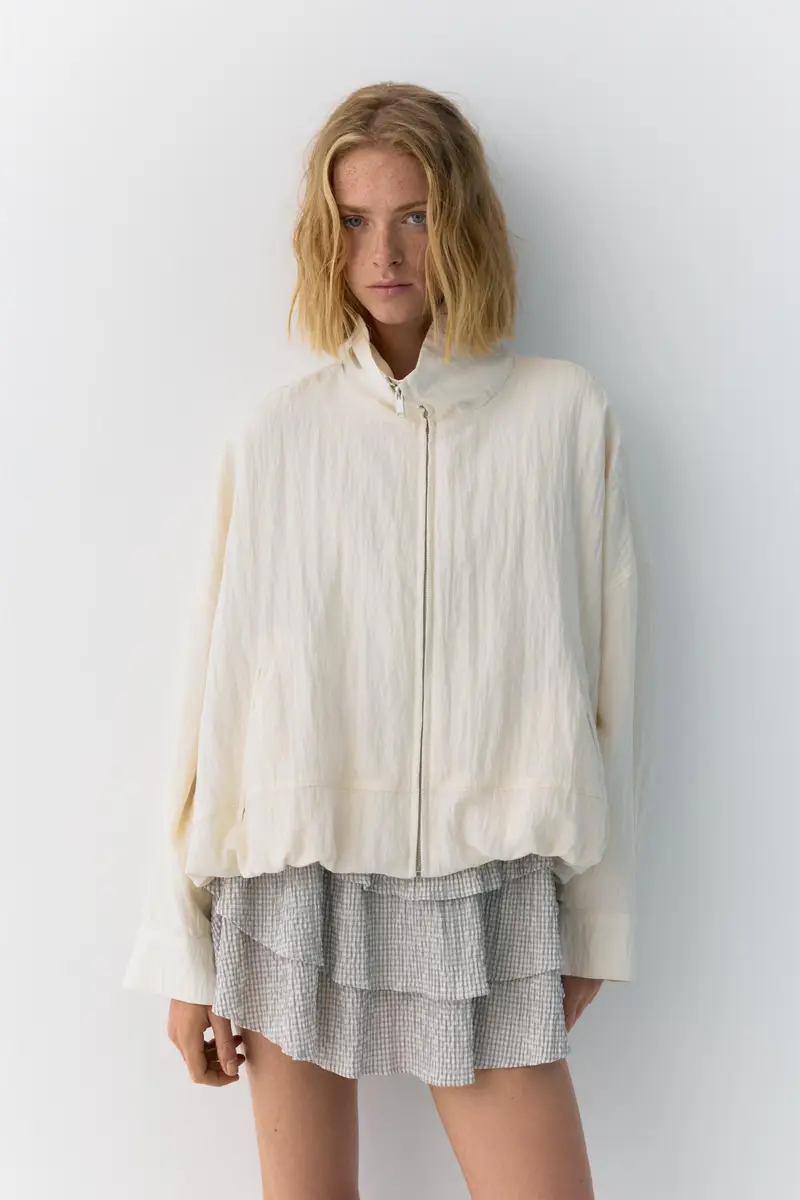 Giacca A Palloncino Collo Alto Beige