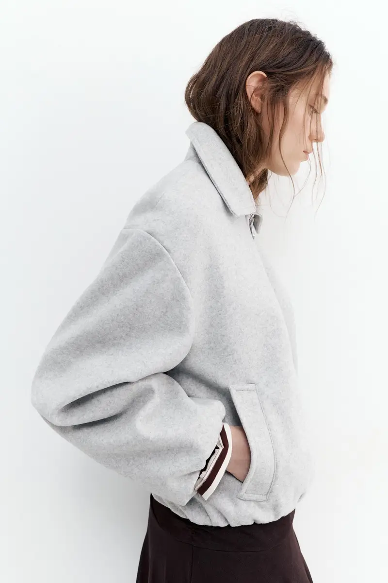 Giacca A Palloncino In Panno Soft Grigio vigoré miniatura 3