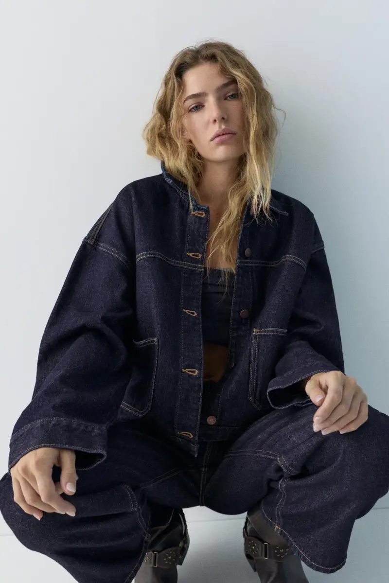 Giacca Camicia Di Jeans Boxy Blu marino