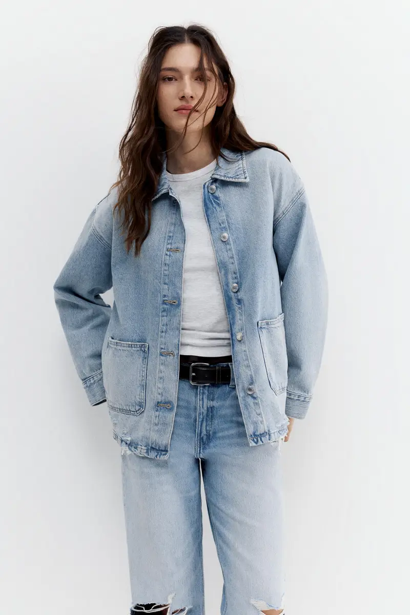 Giacca Camicia Di Jeans Worker Azzurro chiaro miniatura 2