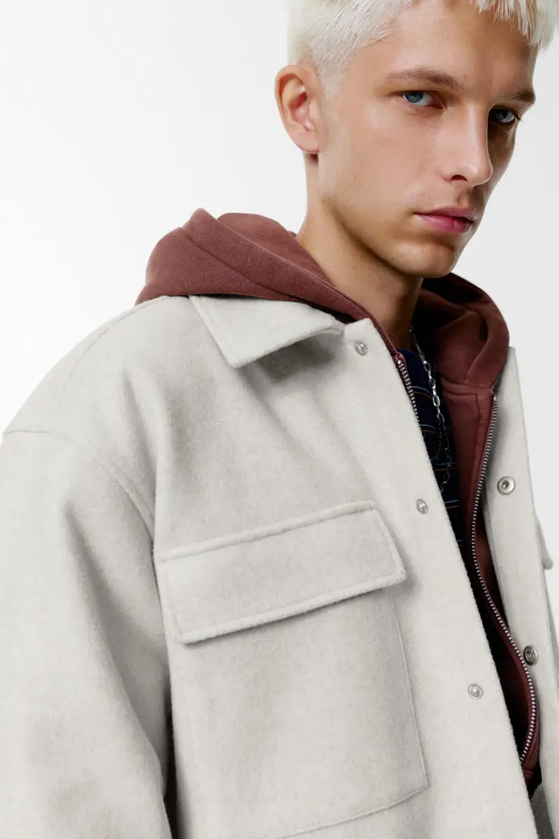 Giacca Camicia Di Panno Con Tasche Bianco rotto miniatura 3