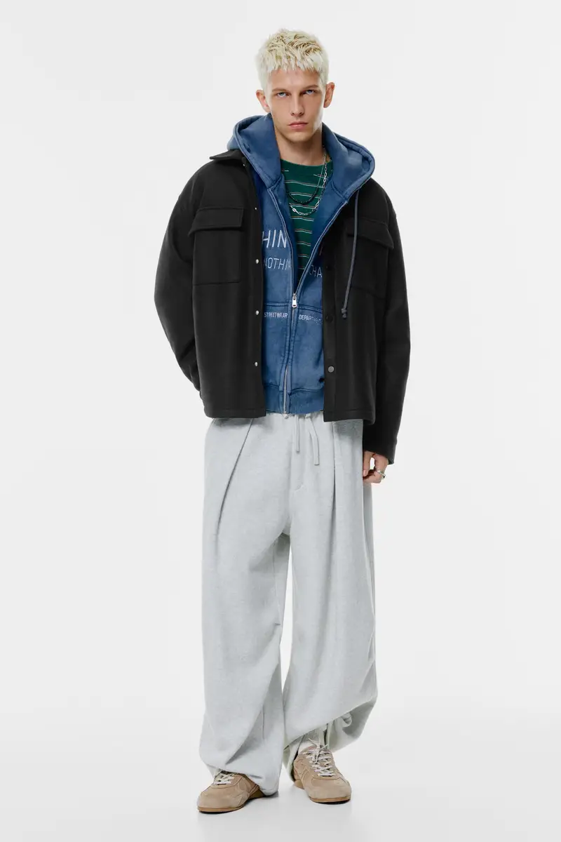 Giacca Camicia Di Panno Con Tasche Nero