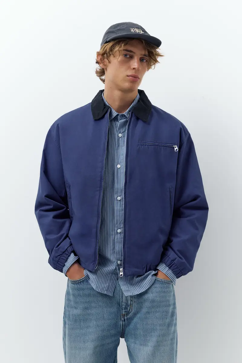 Giacca Collo A Contrasto Azzurro profondo miniatura 2