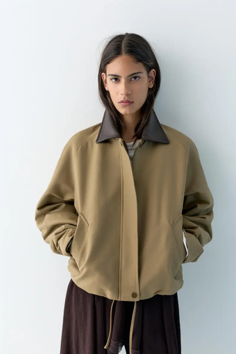 Giacca Collo Finta Pelle Marrone tostato miniatura 2