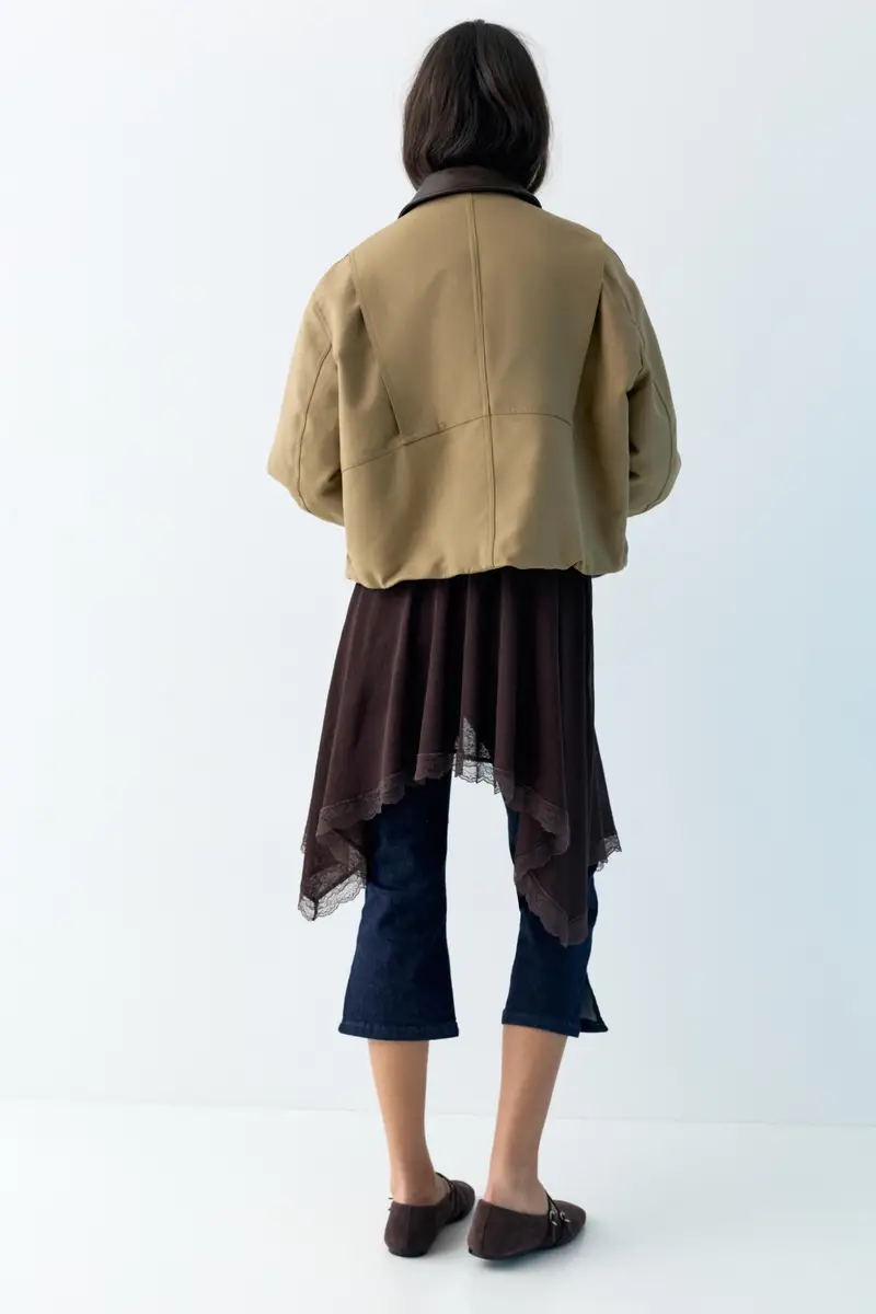 Giacca Collo Finta Pelle Marrone tostato miniatura 3