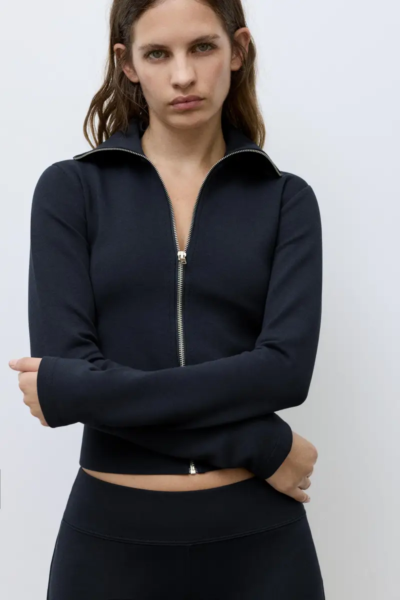 Giacca Con Cerniera Interlock Blu marino