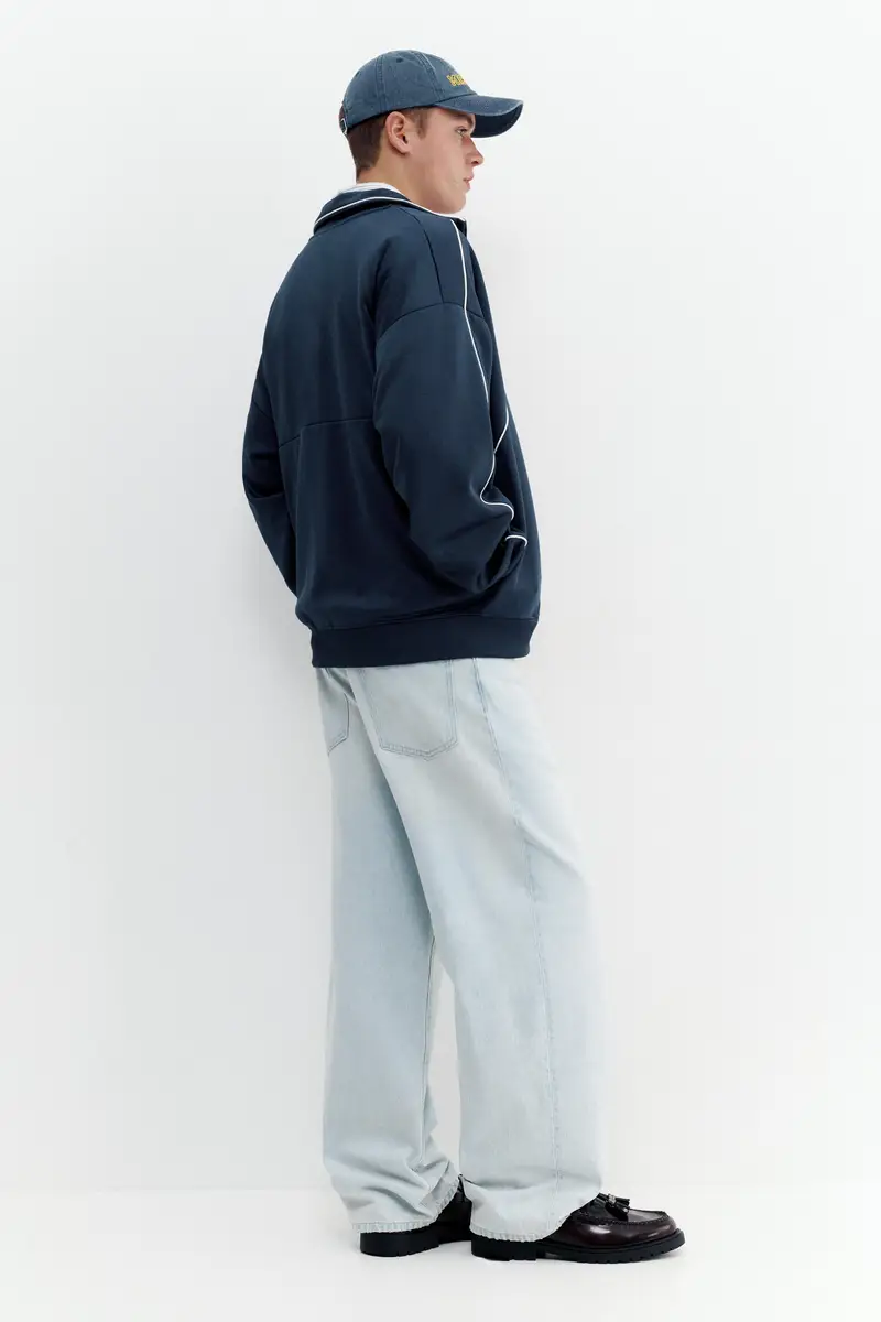 Giacca Con Cerniera Ricamata Blu marino miniatura 2