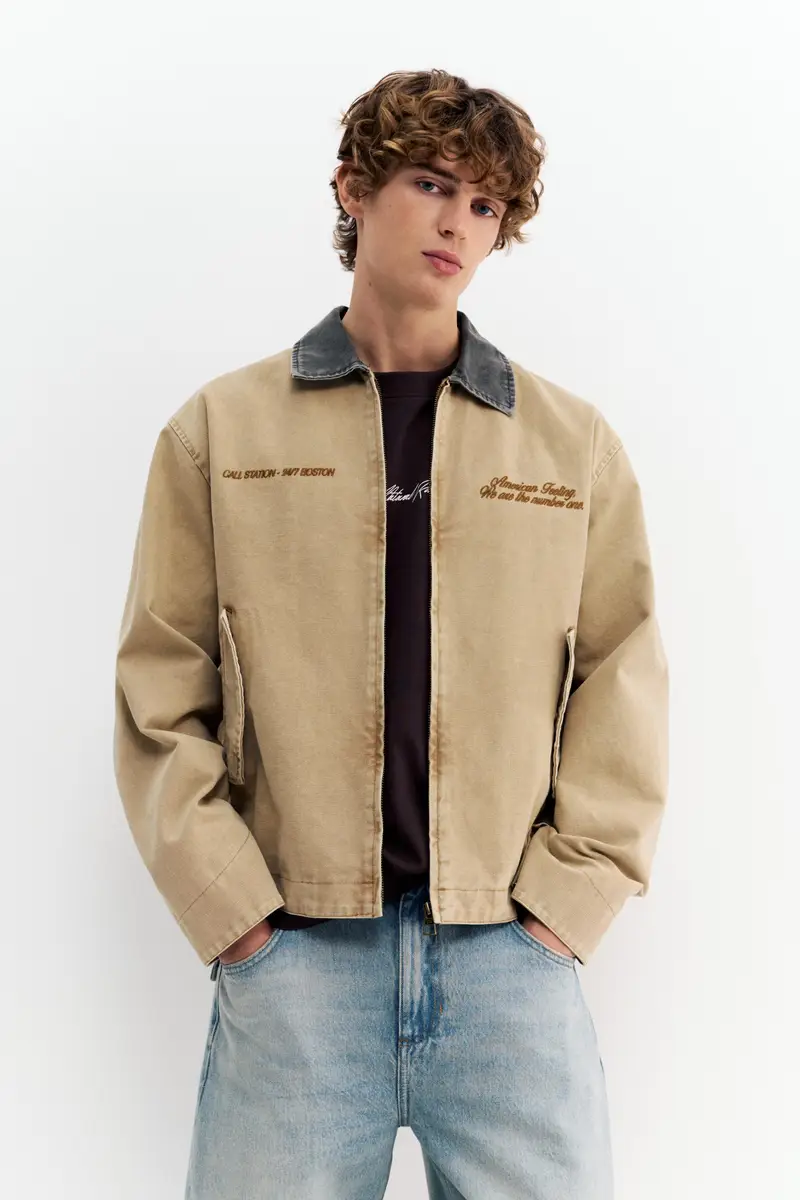 Giacca Con Colletto A Contrasto Ricamato Marrone tostato miniatura 2