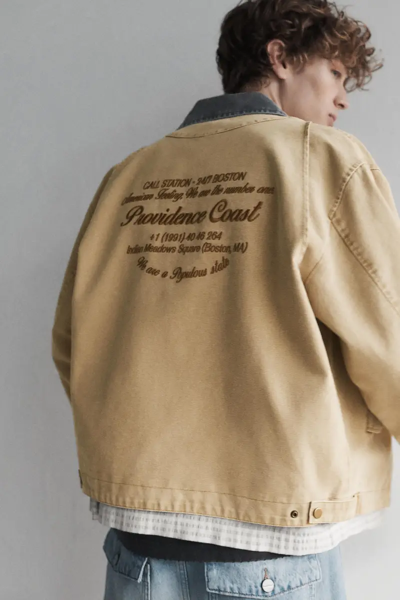 Giacca Con Colletto A Contrasto Ricamato Marrone tostato