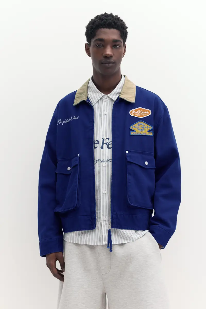 Giacca Con Colletto Combinato E Toppe Azzurro