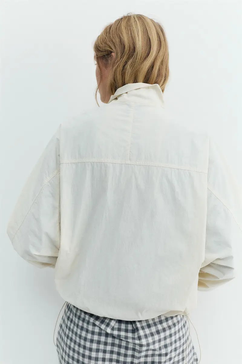 Giacca Corta Collo Alto Beige miniatura 3