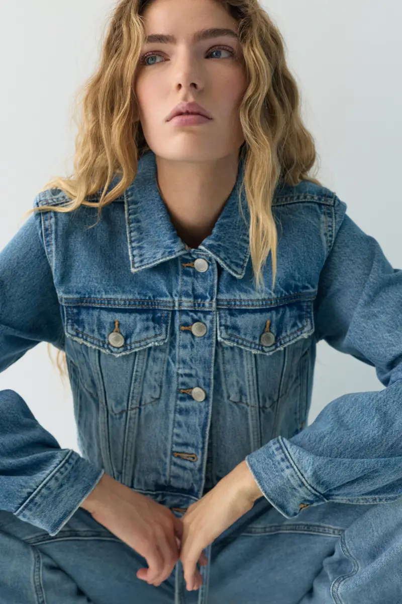 Giacca Di Jeans Cropped Azzurro medio