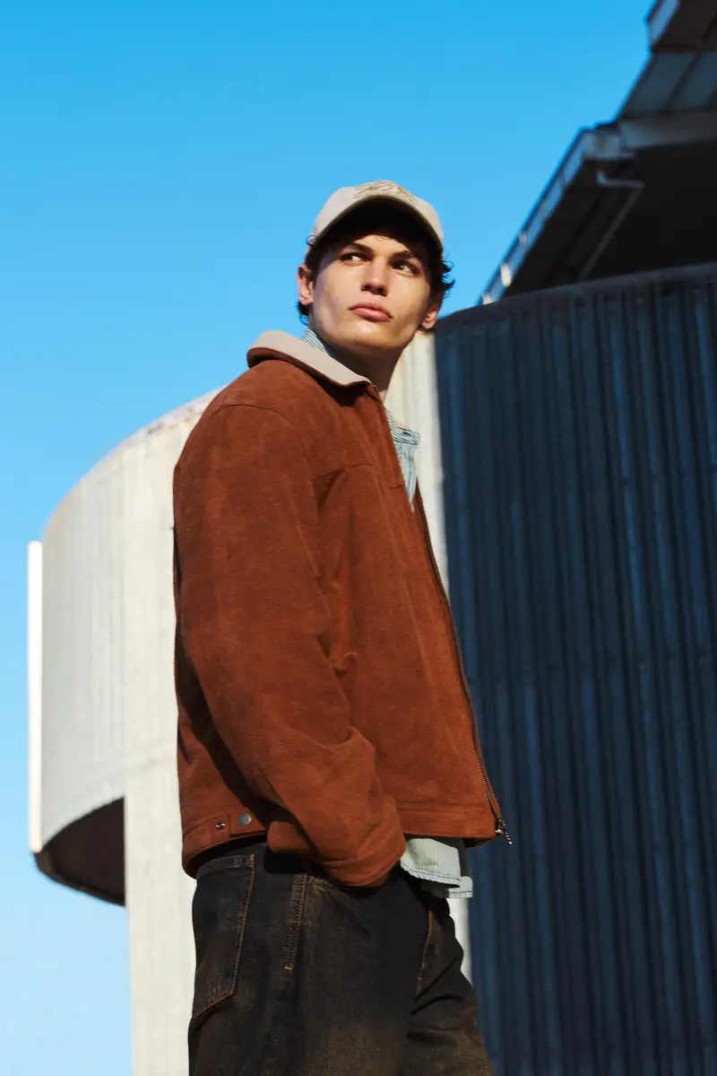 Giacca Effetto Camoscio Collo A Contrasto Marrone