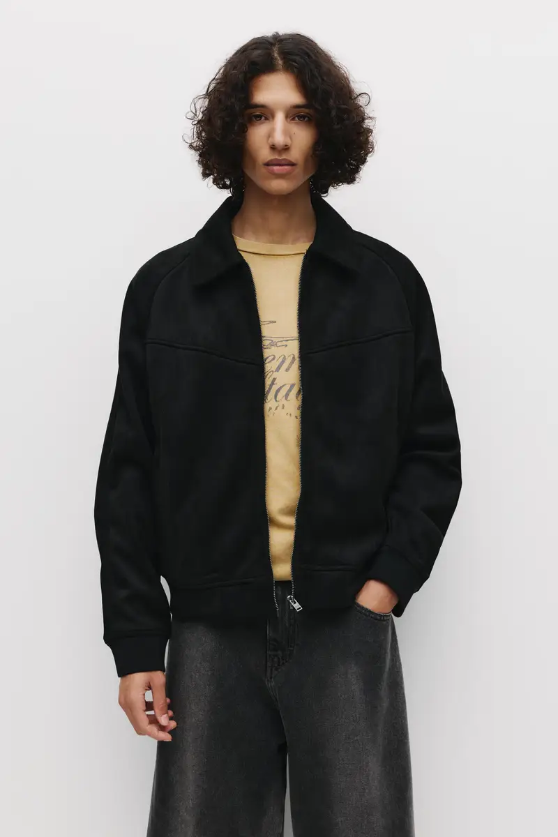 Giacca Effetto Camoscio Nero