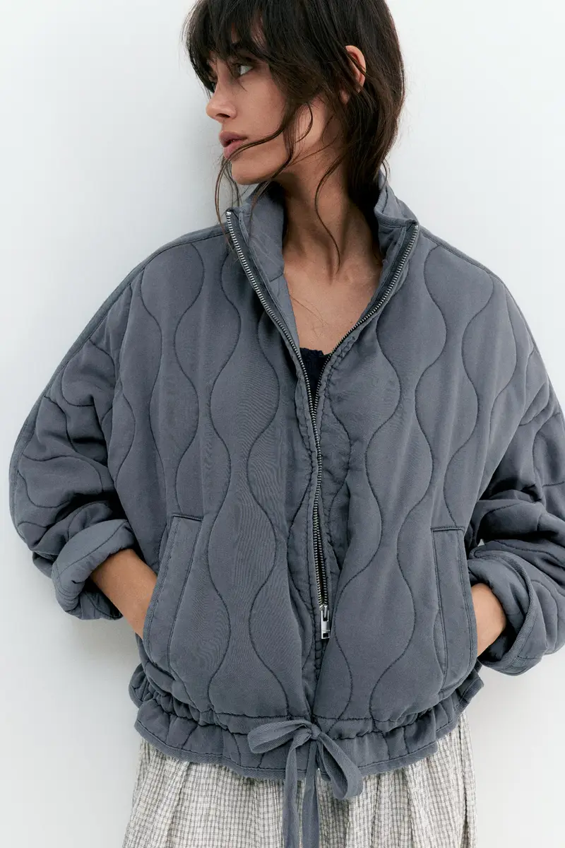 Giacca Imbottita Collo Alto Grigio antracite