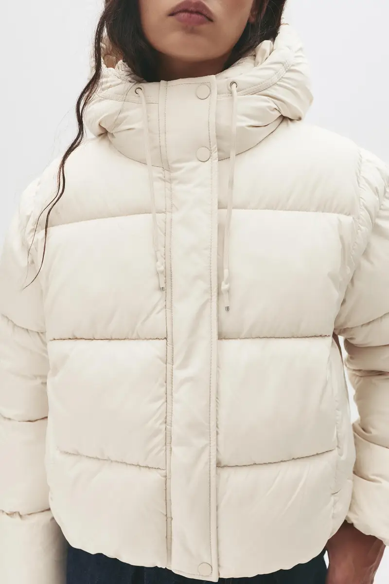 Giacca Imbottita Con Cappuccio Beige miniatura 3