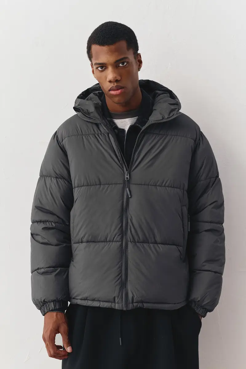 Giacca Imbottita Con Cappuccio Grigio antracite miniatura 2