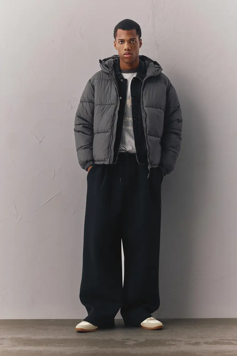 Giacca Imbottita Con Cappuccio Grigio antracite